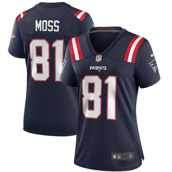 Womens New England Patriots Retired Player #81 Randy Moss Navy Nike Color Rush Vapor Player Limited