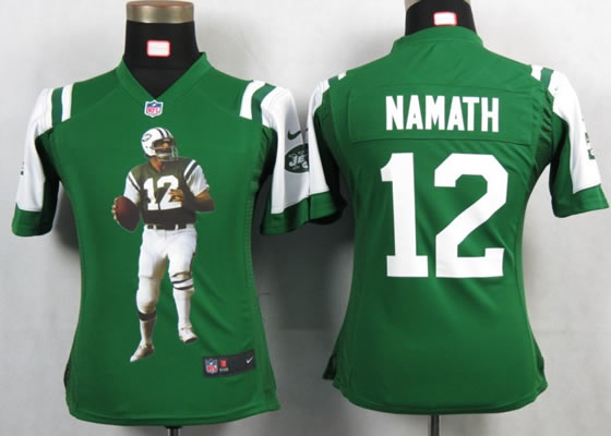 Womens New New York Jets 12 Namath Green Portrait Fashion Game Jerseys