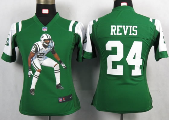 Womens New New York Jets 24 Revis Green Portrait Fashion Game Jerseys
