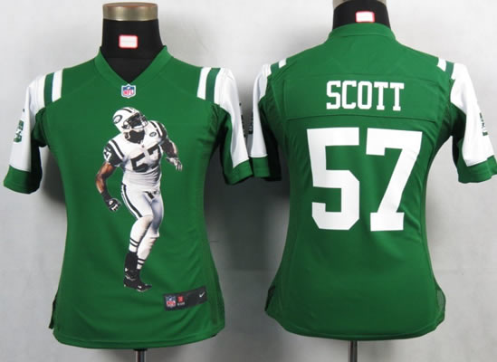 Womens New New York Jets 57 Scott Green Portrait Fashion Game Jerseys