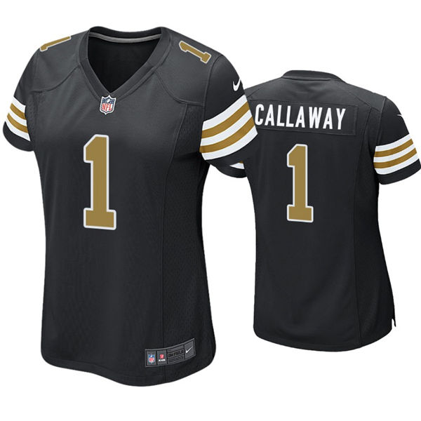 Womens New Orleans Saints #1 Marquez Callaway Nike Black Alternate Stripe Sleeves Limited Jersey