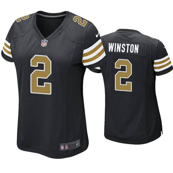 Womens New Orleans Saints #2 Jameis Winston Nike Black Alternate Stripe Sleeves Limited Jersey