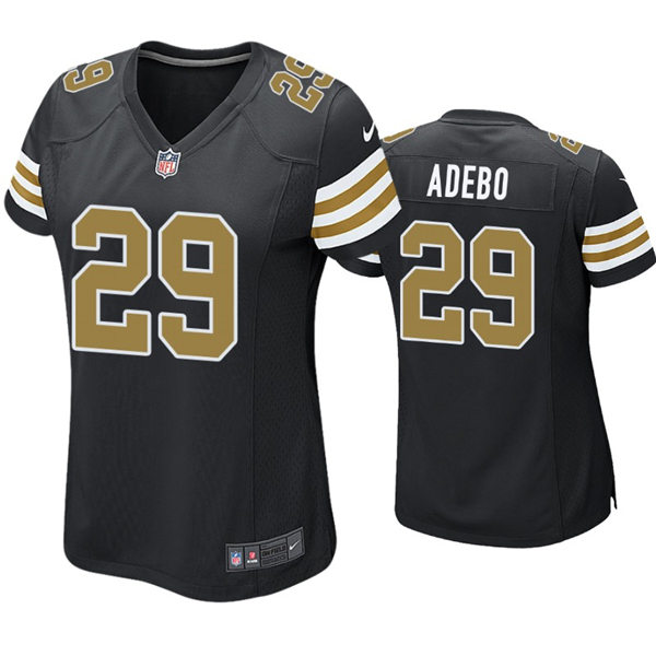 Womens New Orleans Saints #29 Paulson Adebo Nike Black Alternate Stripe Sleeves Limited Jersey