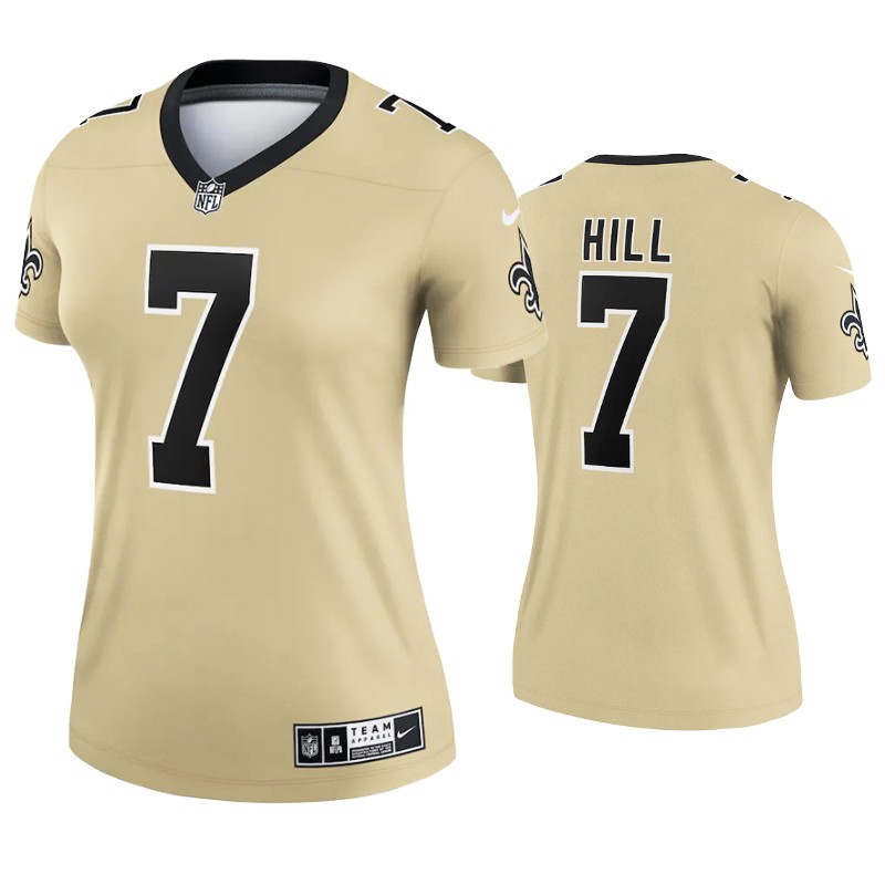 Womens New Orleans Saints #7 Taysom Hill Nike Gold Inverted Legend Jersey