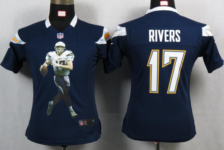 Womens New San Diego Charger 17 Rivers Blue Portrait Fashion Game Jerseys