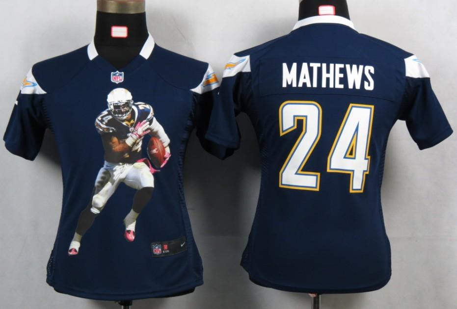 Womens New San Diego Charger 24 Mathews Blue Portrait Fashion Game Jerseys