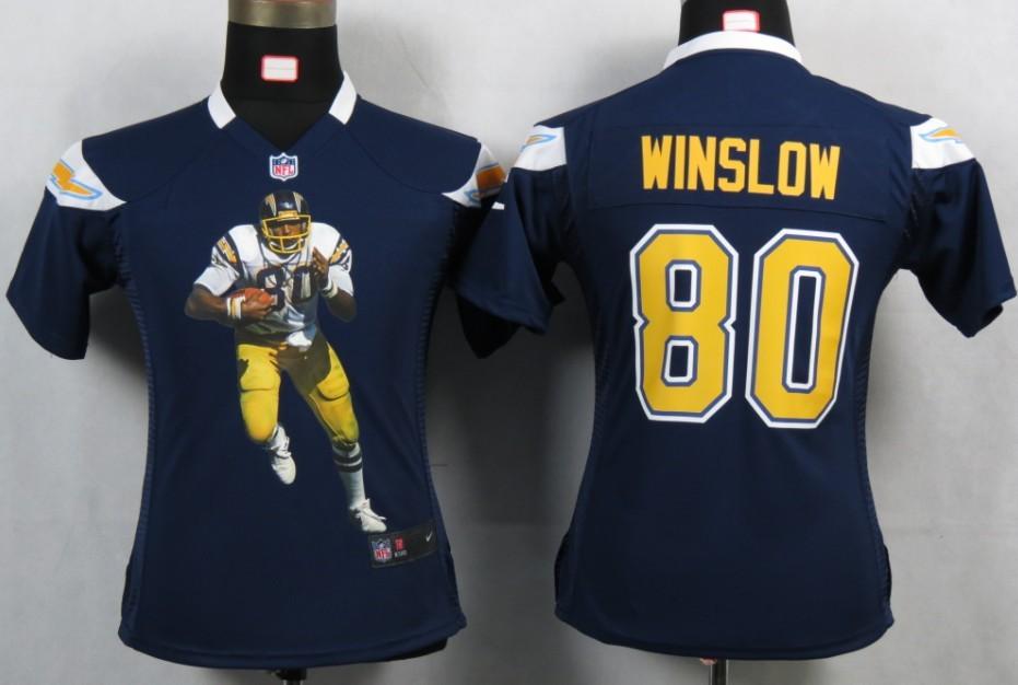 Womens New San Diego Charger 80 Winslon Blue Portrait Fashion Game Jerseys