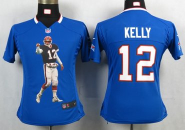 Womens NEW NFL Buffalo Bills 12 Kelly Blue Portrait Fashion Game Jerseys