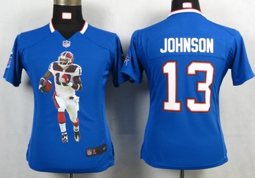 Womens NEW NFL Buffalo Bills 13 Johnson Blue Portrait Fashion Game Jerseys