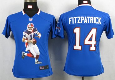 Womens NEW NFL Buffalo Bills 14 Fitzpatrick Blue Portrait Fashion Game Jerseys