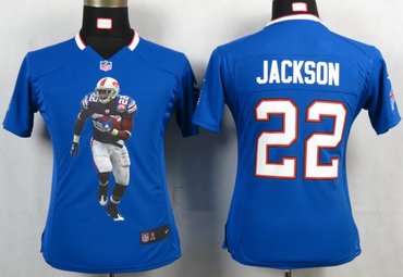 Womens NEW NFL Buffalo Bills 22 Jackson Blue Portrait Fashion Game Jerseys
