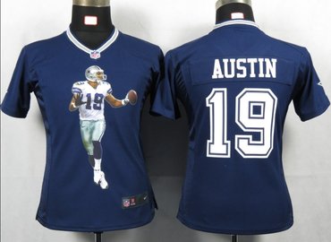 Womens NEW NFL Dallas Cowboys 19 Austin Blue Portrait Fashion Game Jerseys