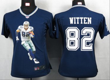 Womens NEW NFL Dallas Cowboys 82 Witten Blue Portrait Fashion Game Jerseys