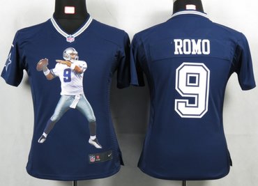 Womens NEW NFL Dallas Cowboys 9 Romo Blue Portrait Fashion Game Jerseys