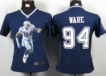Womens NEW NFL Dallas Cowboys 94 Ware Blue Portrait Fashion Game Jerseys