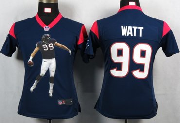 Womens NEW NFL Houston Texans 99 Watt Blue Portrait Fashion Game Jerseys