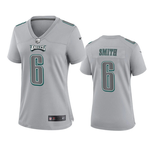 Womens Philadelphia Eagles #6 DeVonta Smith Gray Atmosphere Fashion Game Jersey