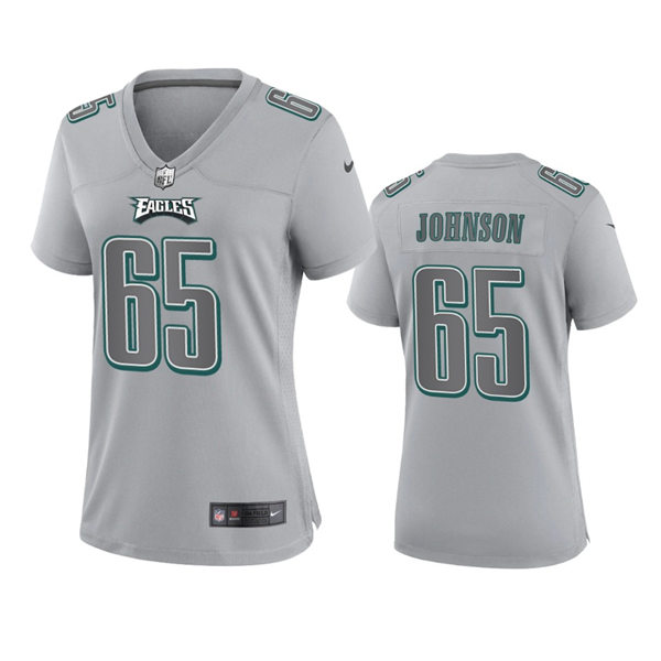 Womens Philadelphia Eagles #65 Lane Johnson Gray Atmosphere Fashion Game Jersey