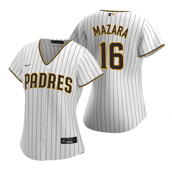 Womens San Diego Padres #16 Nomar Mazara White Brown Home CoolBase Jersey