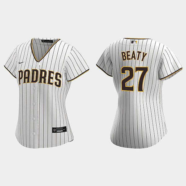 Womens San Diego Padres #27 Matt Beaty White Brown Home CoolBase Jersey