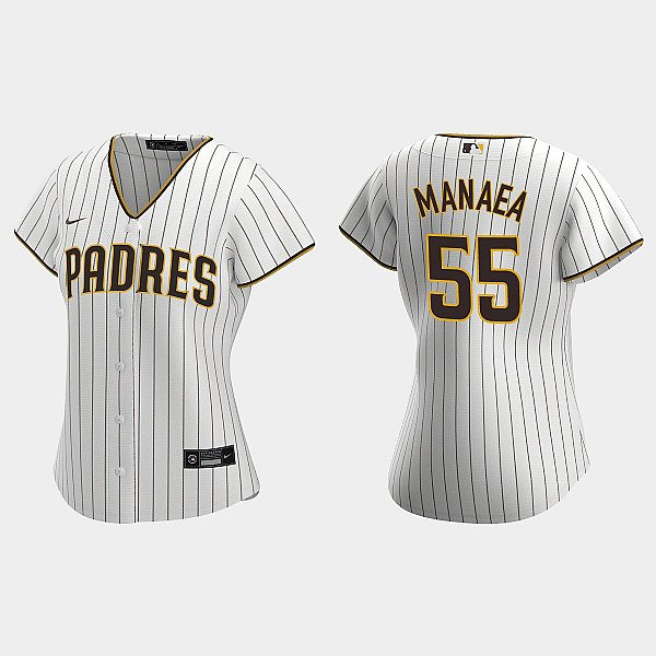Womens San Diego Padres #55 Sean Manaea White Brown Home CoolBase Jersey