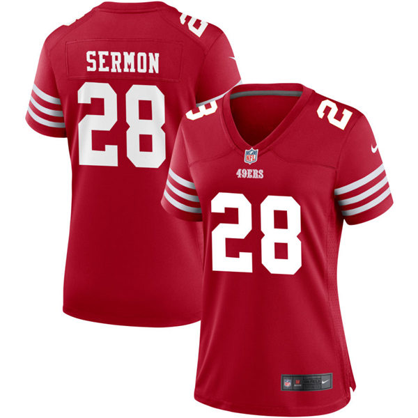 Womens San Francisco 49ers #28 Trey Sermon Nike Scarlet Alternate Throwback Classic Jersey