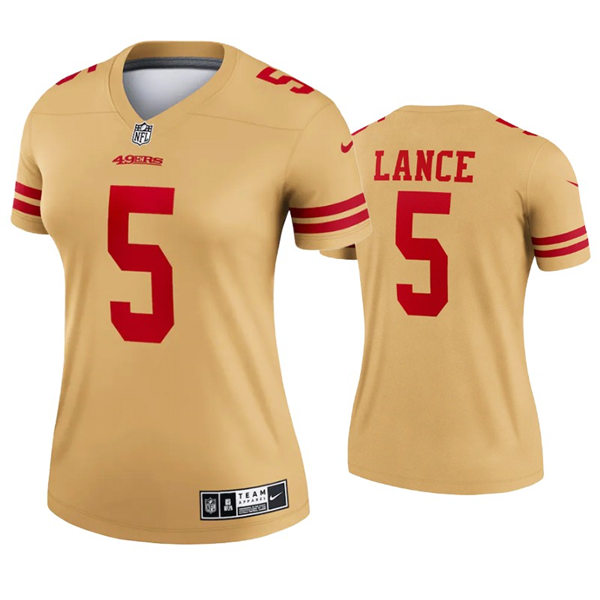 Womens San Francisco 49ers #5 Trey Lance Nike Gold Inverted Limited Jersey