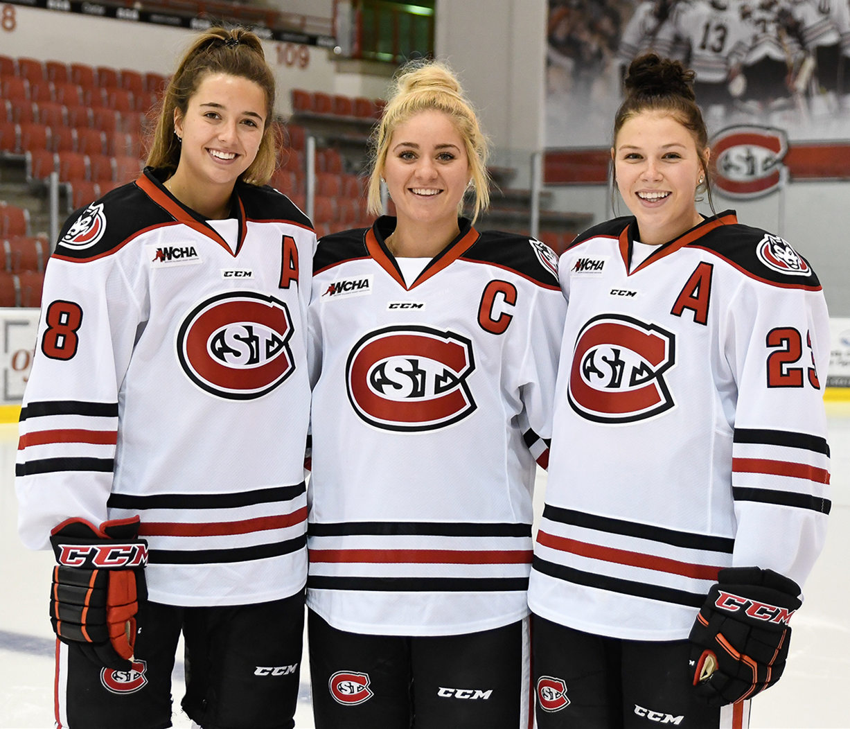 Womens St. Cloud State Huskies Custom Stitched CCM White College Hockey Jersey