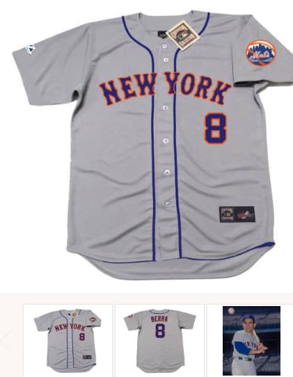 YOGI BERRA New York Mets 1965 Away Majestic Baseball Throwback Jersey