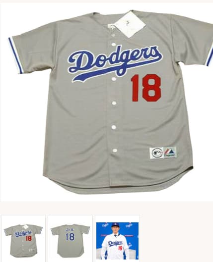 YOSHINOBU YAMAMOTO Los Angeles Dodgers 1980's Away Majestic Japanese Baseball Jersey