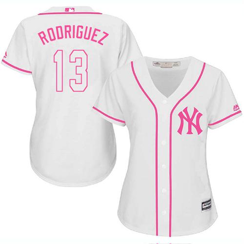 Yankees #13 Alex Rodriguez White Pink Fashion Women's Stitched MLB Jersey