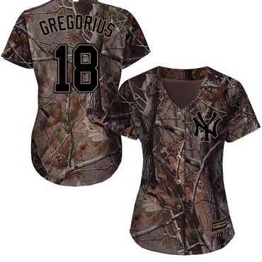 Yankees #18 Didi Gregorius Camo Realtree Collection Cool Base Women's Stitched Baseball Jersey