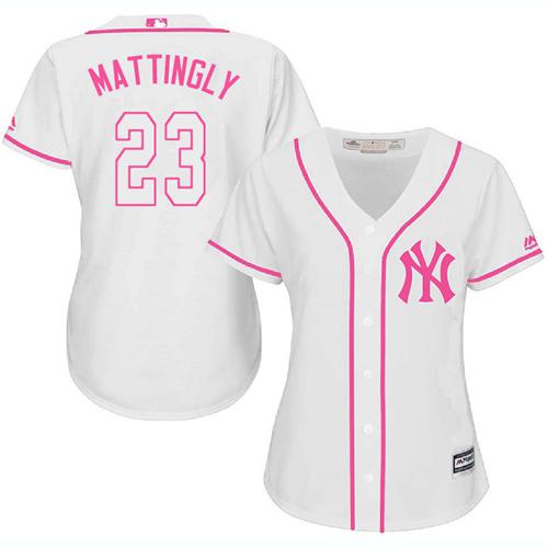 Yankees #23 Don Mattingly White Pink Fashion Women's Stitched MLB Jersey
