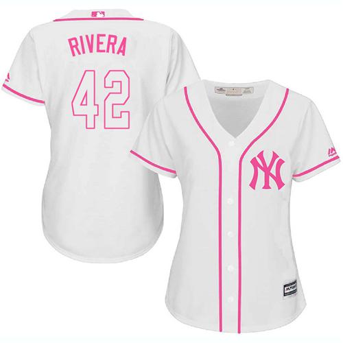 Yankees #42 Mariano Rivera White Pink Fashion Women's Stitched MLB Jersey