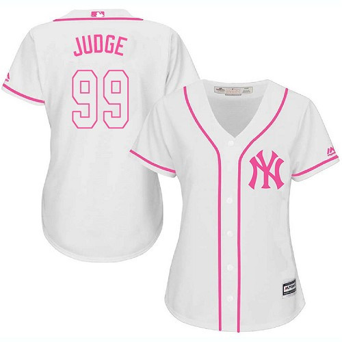 Yankees #99 Aaron Judge White Pink Fashion Women's Stitched MLB Jersey