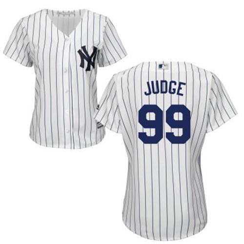 Yankees #99 Aaron Judge White Strip Home Women's Stitched MLB Jersey