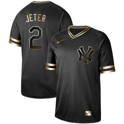 Yankees 2 Derek Jeter Black Gold Nike Cooperstown Collection Legend V Neck Jersey