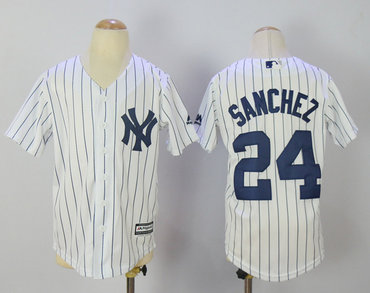 Yankees 24 Gary Sanchez White Youth Cool Base Jersey