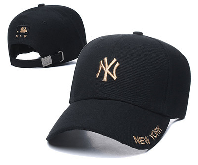 Yankees Team Gold Logo Black Peaked Adjustable Hat1 TX