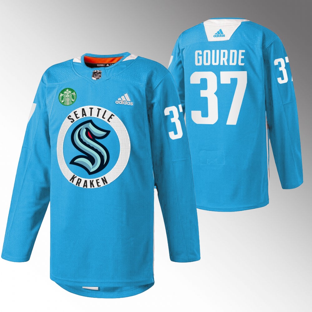 Yanni Gourde Kraken Practice Jersey Blue Warmup