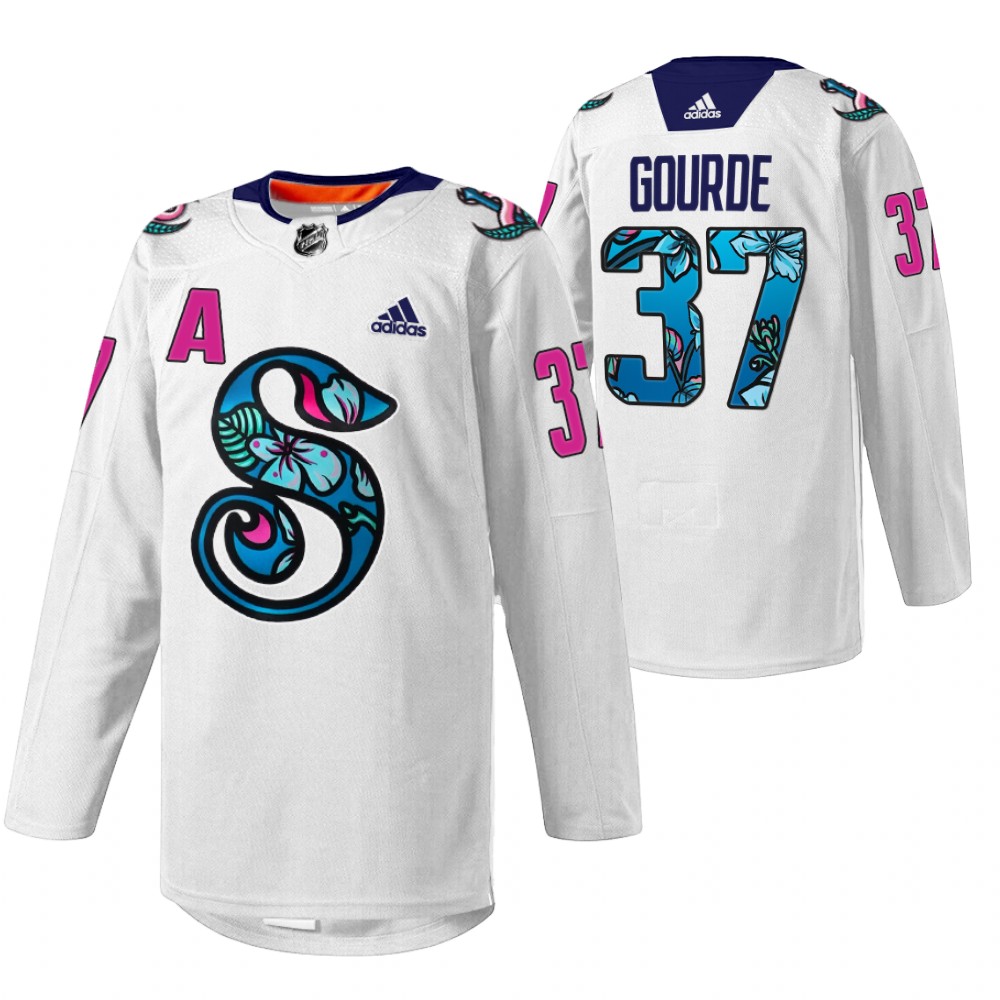 Yanni Gourde Kraken Pride Night Jersey White Warmup