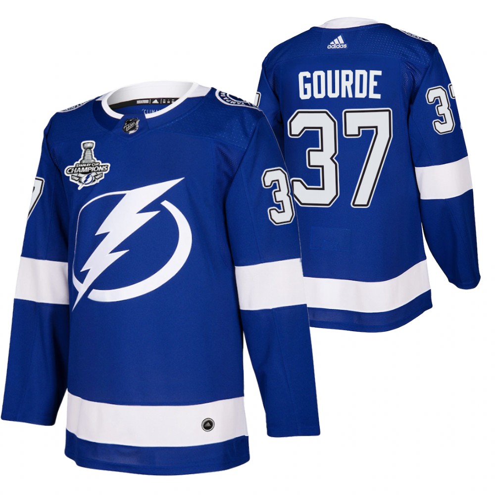 Yanni Gourde Lightning 2020 Stanley Cup Champions Blue Authentic Home Jersey