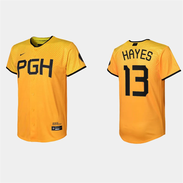 Yout Pittsburgh Pirates #13 Ke'Bryan Hayes Nike Gold 2023 City Connect Jersey