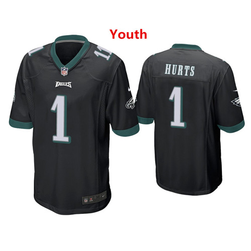 Youth #1 Jalen Hurts Eagles Jersey Black Jersey 