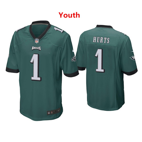 Youth #1 Jalen Hurts Eagles Jersey Green Jersey 