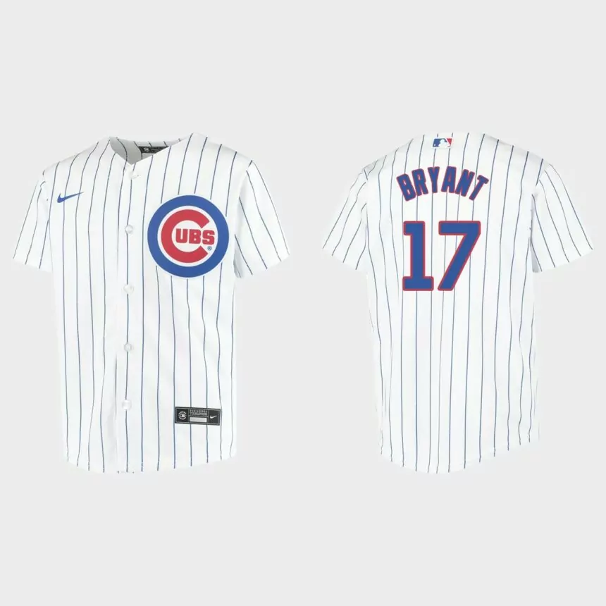 Youth #17 Kris Bryant Chicago Cubs White Replica Home Jersey