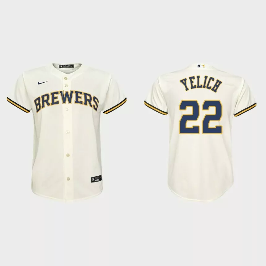 Youth #22 Christian Yelich Milwaukee Brewers Cream Replica Home Jersey