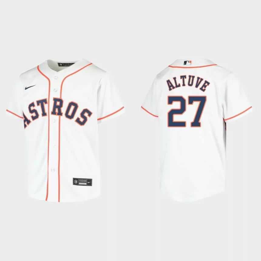 Youth #27 Jose Altuve Houston Astros White Replica Home Jersey