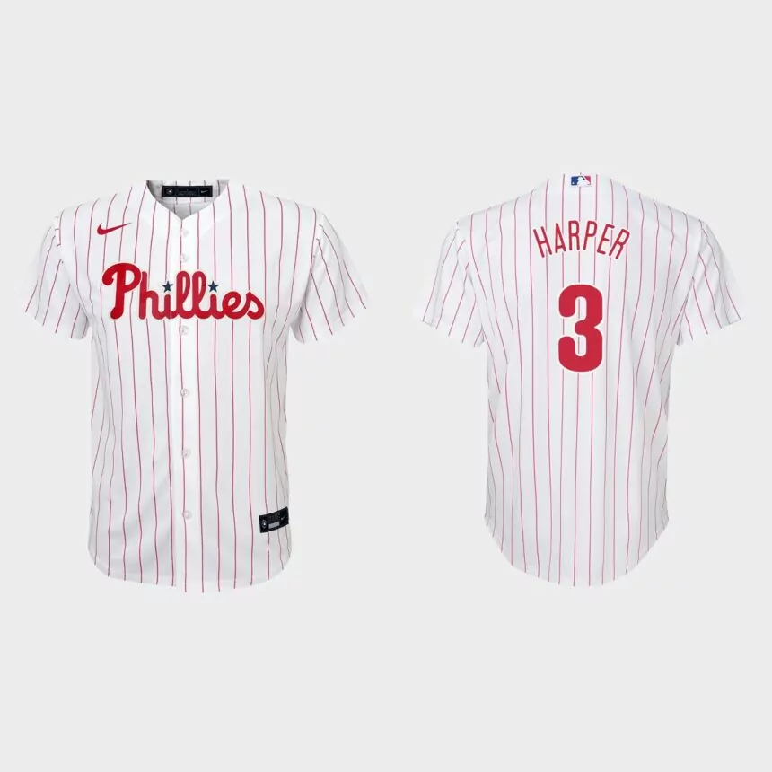 Youth #3 Bryce Harper Philadelphia Phillies White Replica Home Jersey