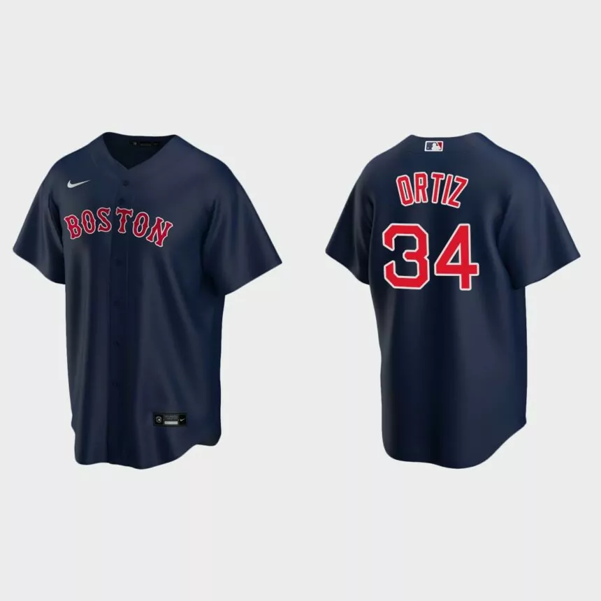 Youth #34 David Ortiz Boston Red Sox Navy Replica Alternate Jersey